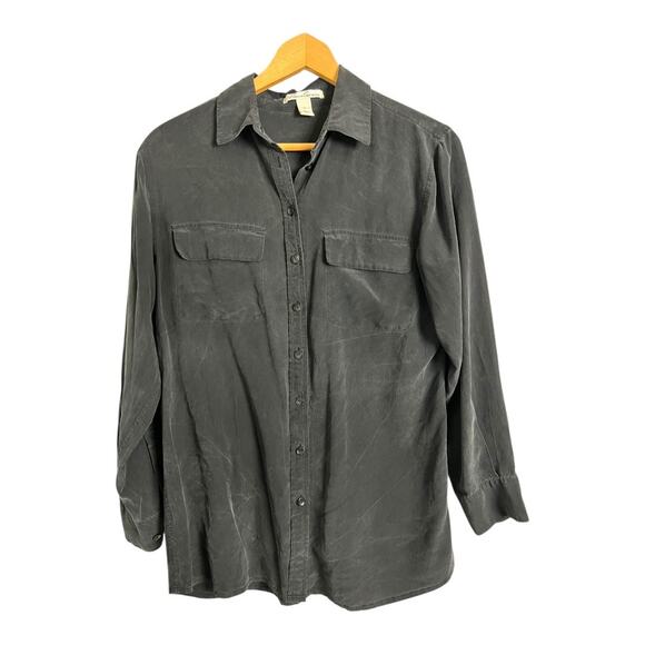 Kenneth Cole 100% Silk Chest Pocket Shirt Black Small Work Preppy Career - Picture 2 of 5